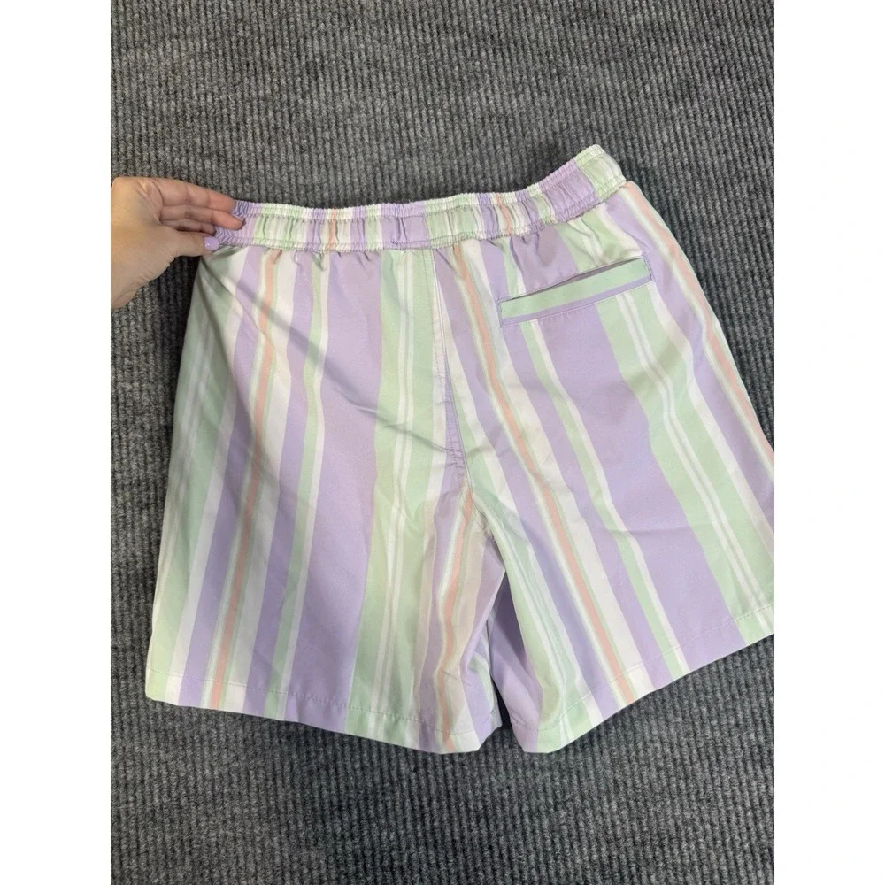 Surf Society‎ Men's Striped Swim Shorts Pastel Colors Medium Drawstring Lined